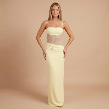 Women's Cocktail Lace Panel Square Neck Maxi Dress