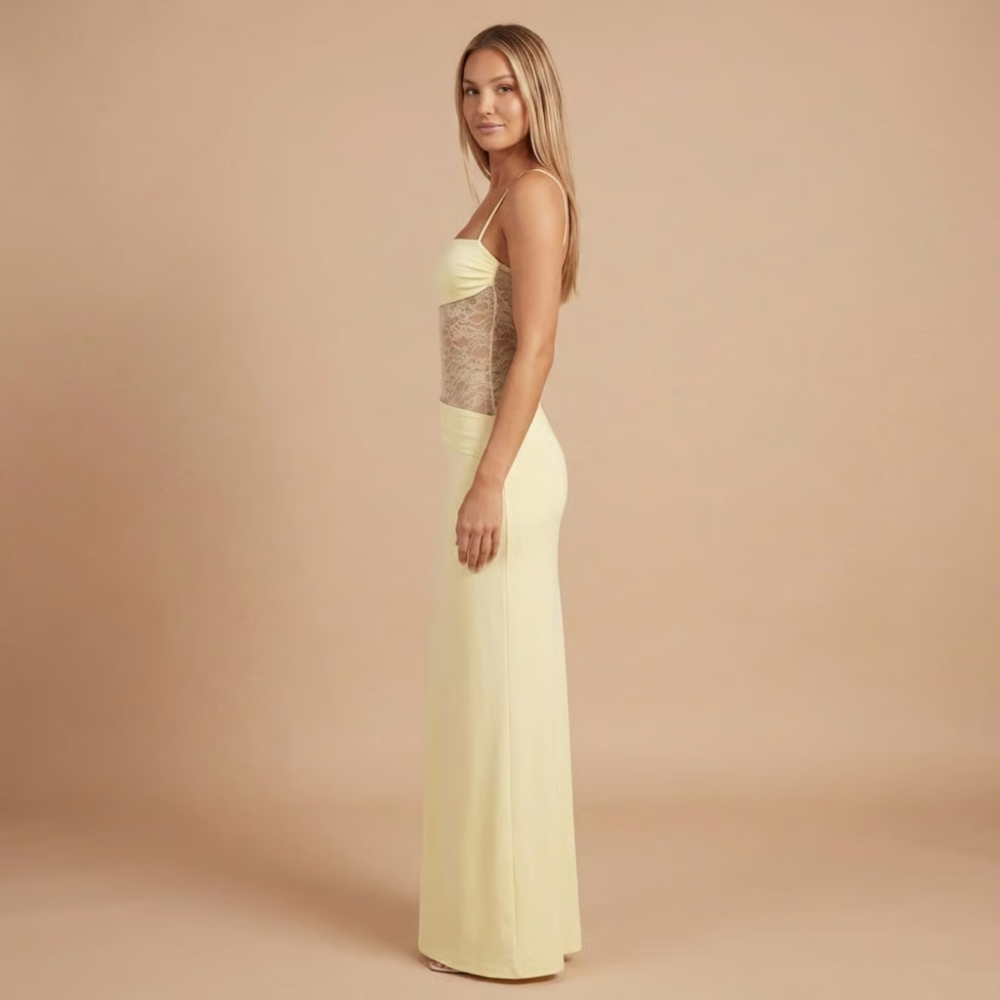 Women's Cocktail Lace Panel Square Neck Maxi Dress