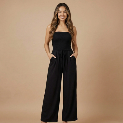 Women's Strapless Wide Leg Jumpsuit With Pockets