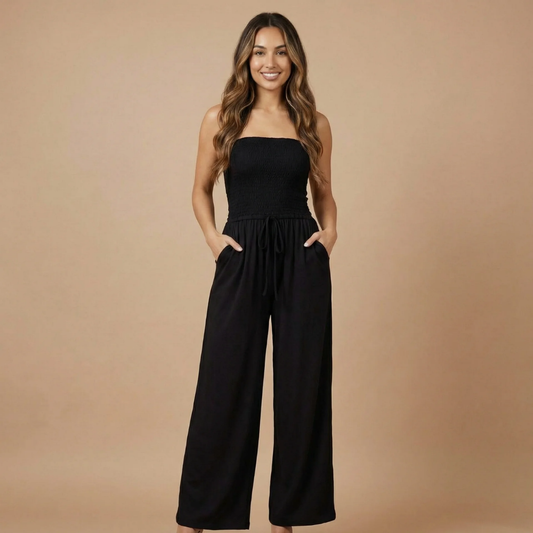 Women's Strapless Wide Leg Jumpsuit With Pockets