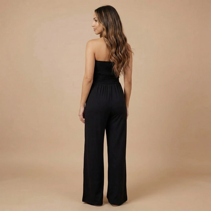 Women's Strapless Wide Leg Jumpsuit With Pockets