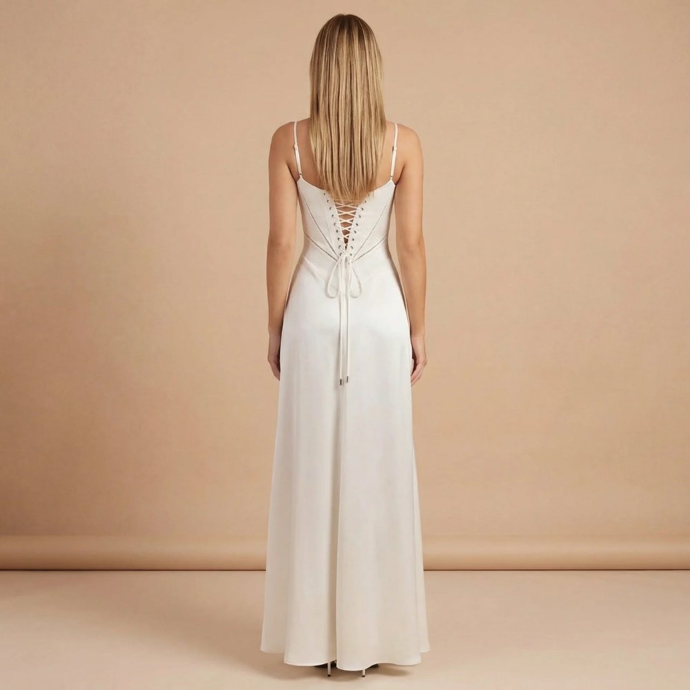 Women's Wedding Guest Satin Square Neck Maxi Dress
