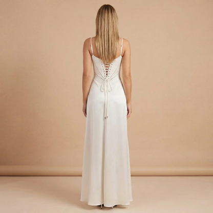 Women's Wedding Guest Satin Square Neck Maxi Dress