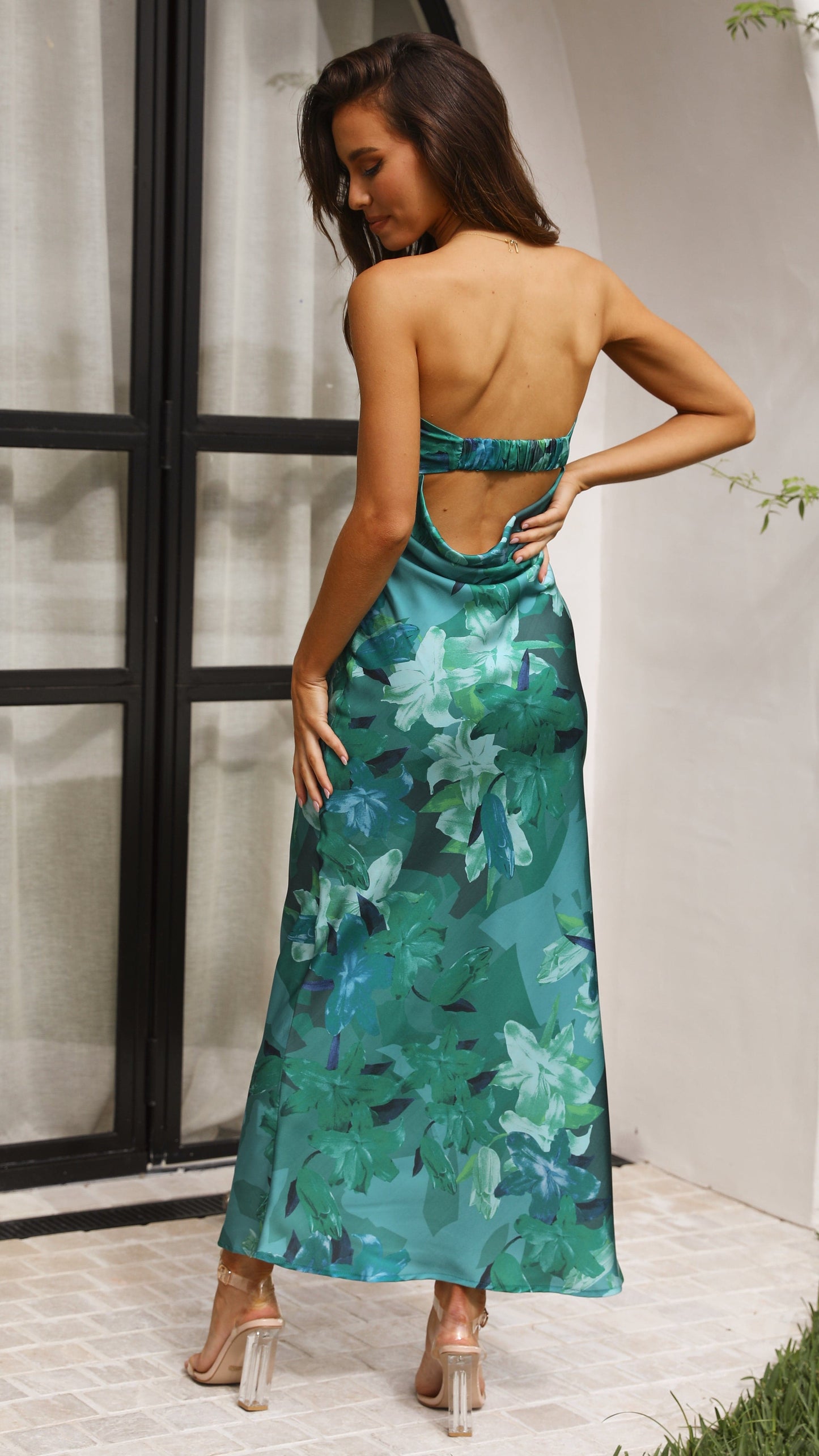 Women's Wedding Guest Floral Strapless Maxi Dress