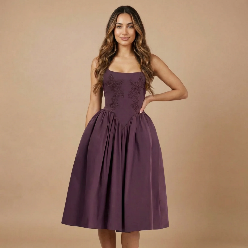 Women's Cocktail Lace Up Fit and Flare Midi Dress