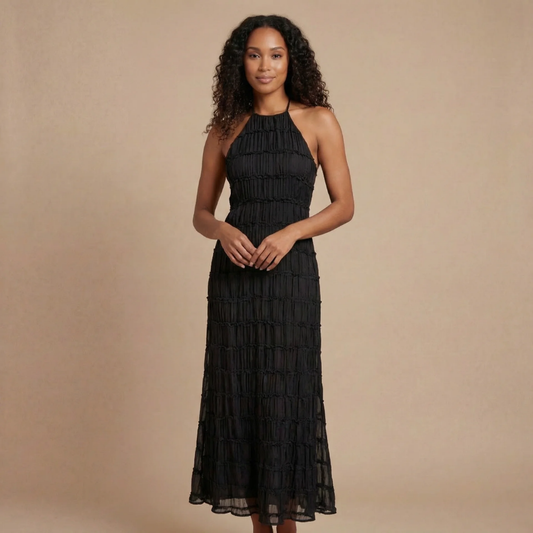 Women's Wedding Guest Halter Textured Maxi Dress