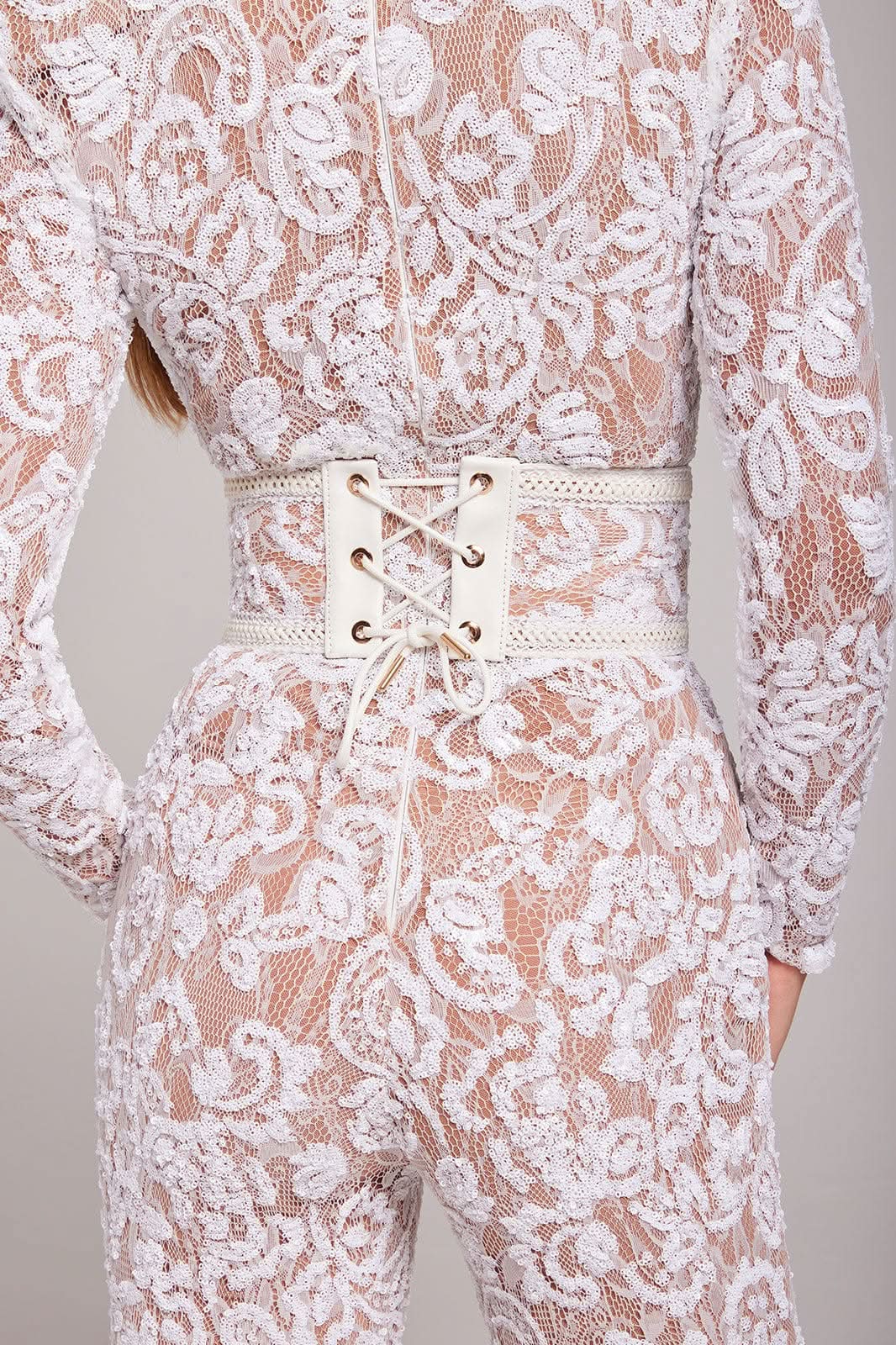 Women's Cocktail Sequin Lace Long Sleeve Wide Leg Jumpsuit