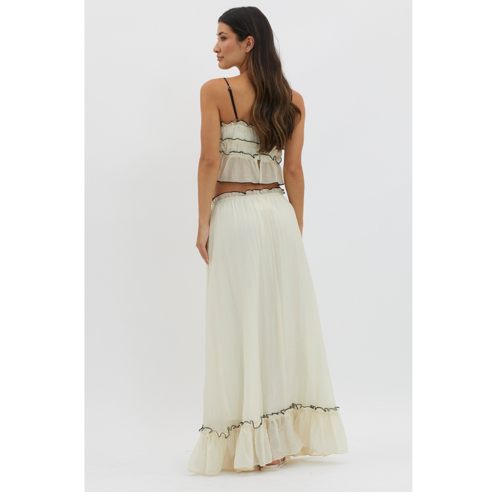 Women's Summer Ruffle Maxi Skirt Set Lace Up Cami
