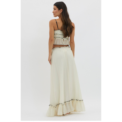 Women's Summer Ruffle Maxi Skirt Set Lace Up Cami
