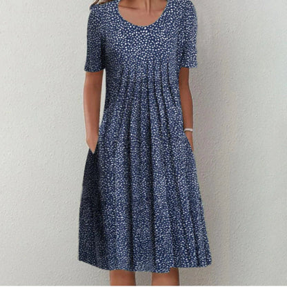 Women's Summer Floral Scoop Neck Midi Dress With Pockets