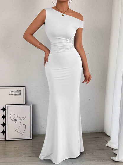 Women's Cocktail One Shoulder Ruched Bodycon Maxi Dress