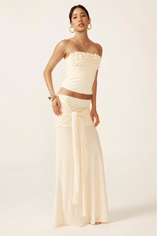 Women's Wedding Guest Strapless Maxi Skirt Set