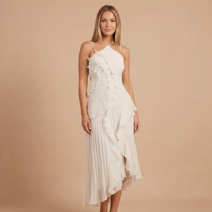 Women's Wedding Guest Halter Ruffle Maxi Dress