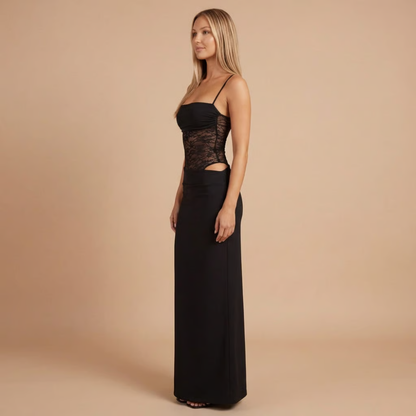 Women's Cocktail Lace Panel Square Neck Maxi Dress
