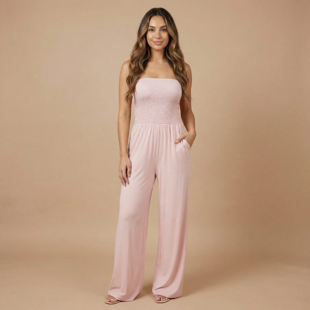 Women's Strapless Wide Leg Jumpsuit With Pockets
