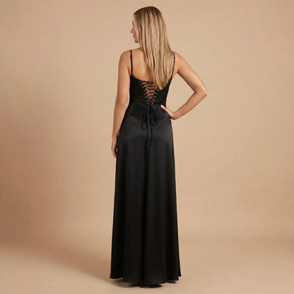 Women's Wedding Guest Satin Square Neck Maxi Dress