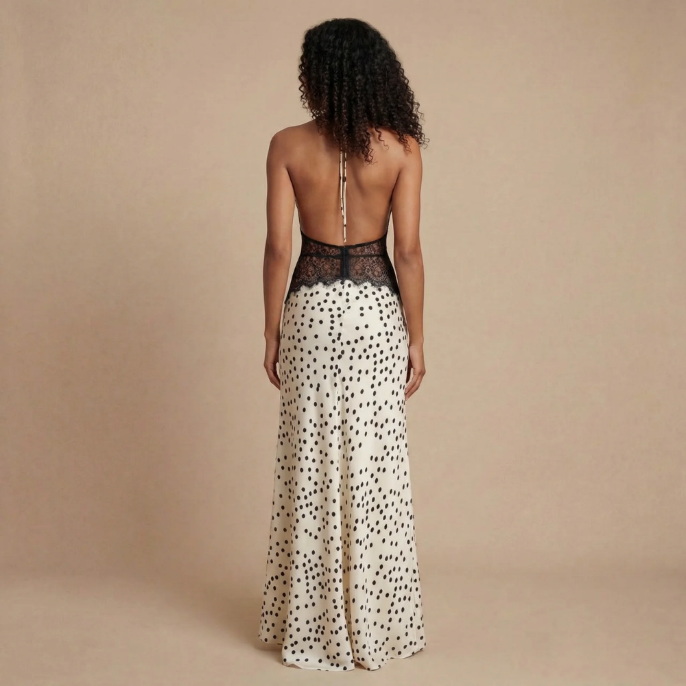 Women's Wedding Guest Halter V Neck Maxi Dress