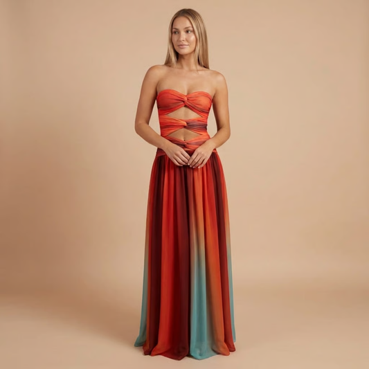 Women's Wedding Guest Strapless Ombre Maxi Dress