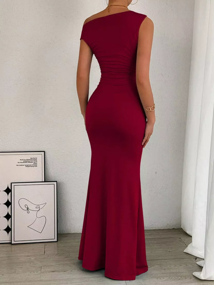 Women's Cocktail One Shoulder Ruched Bodycon Maxi Dress