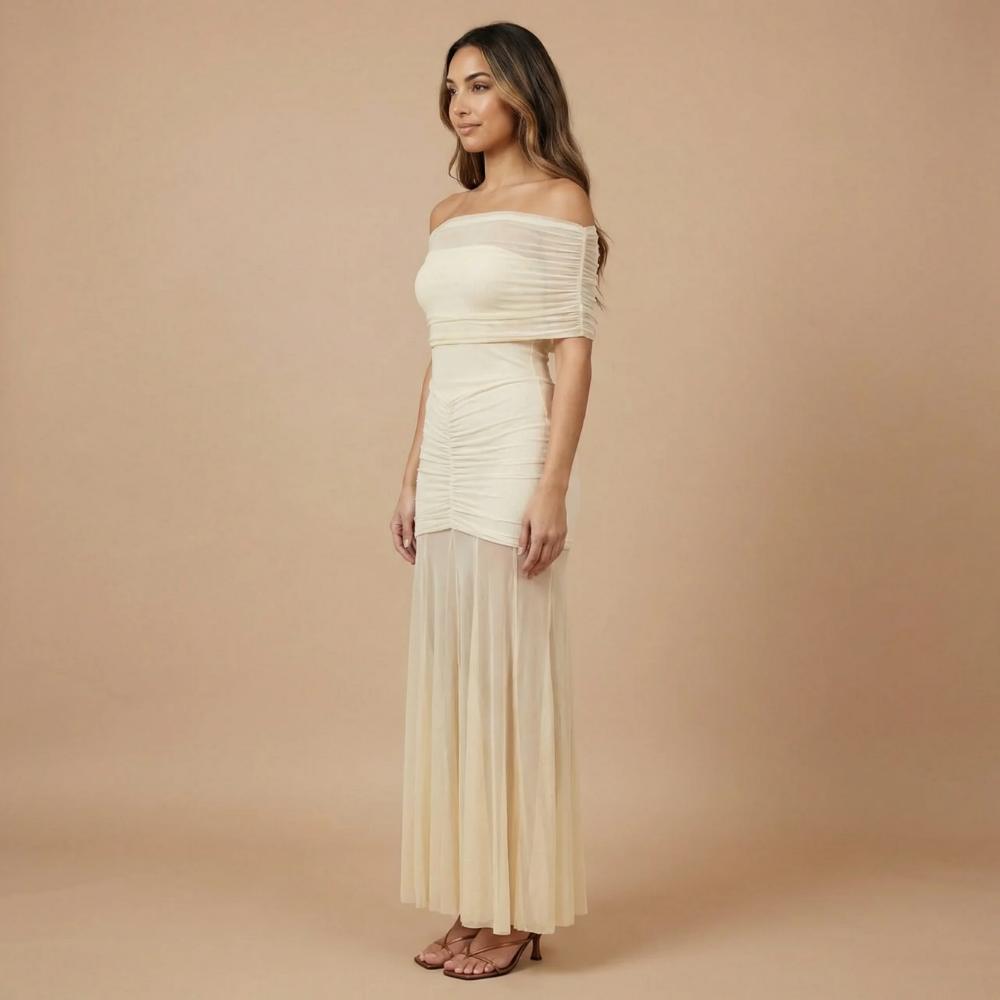 Women's Wedding Guest Off Shoulder Ruched Maxi Dress