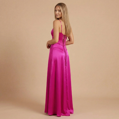 Women's Wedding Guest Satin Square Neck Maxi Dress
