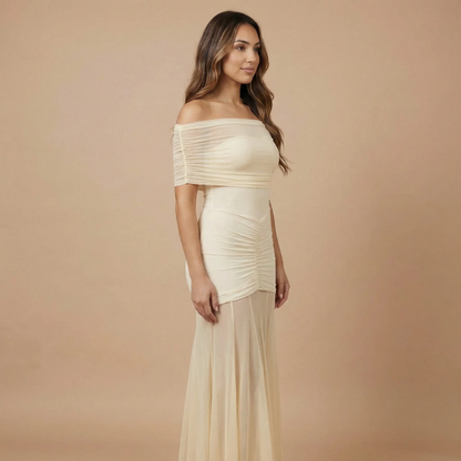 Women's Wedding Guest Off Shoulder Ruched Maxi Dress
