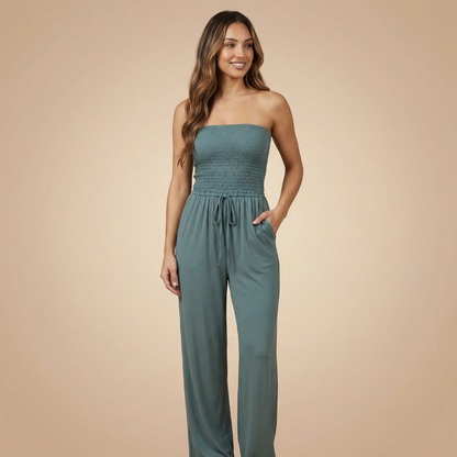 Women's Strapless Wide Leg Jumpsuit With Pockets