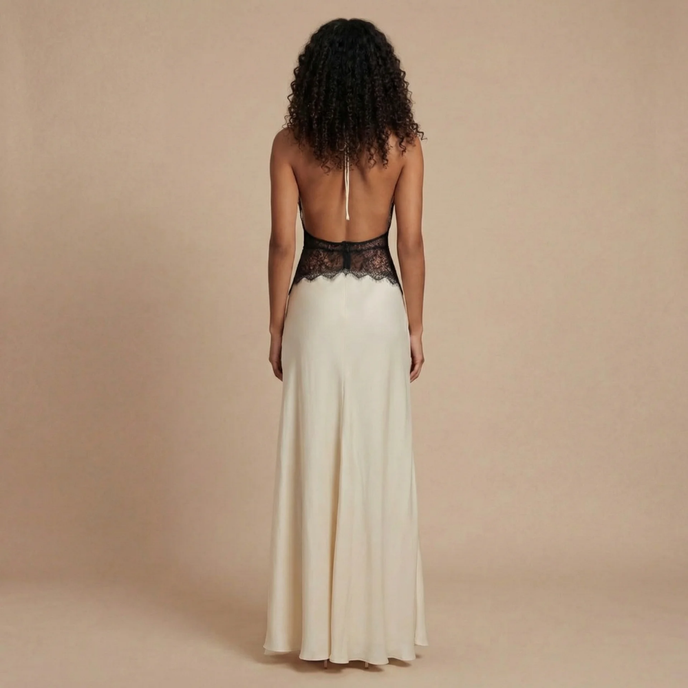 Women's Wedding Guest Halter V Neck Maxi Dress