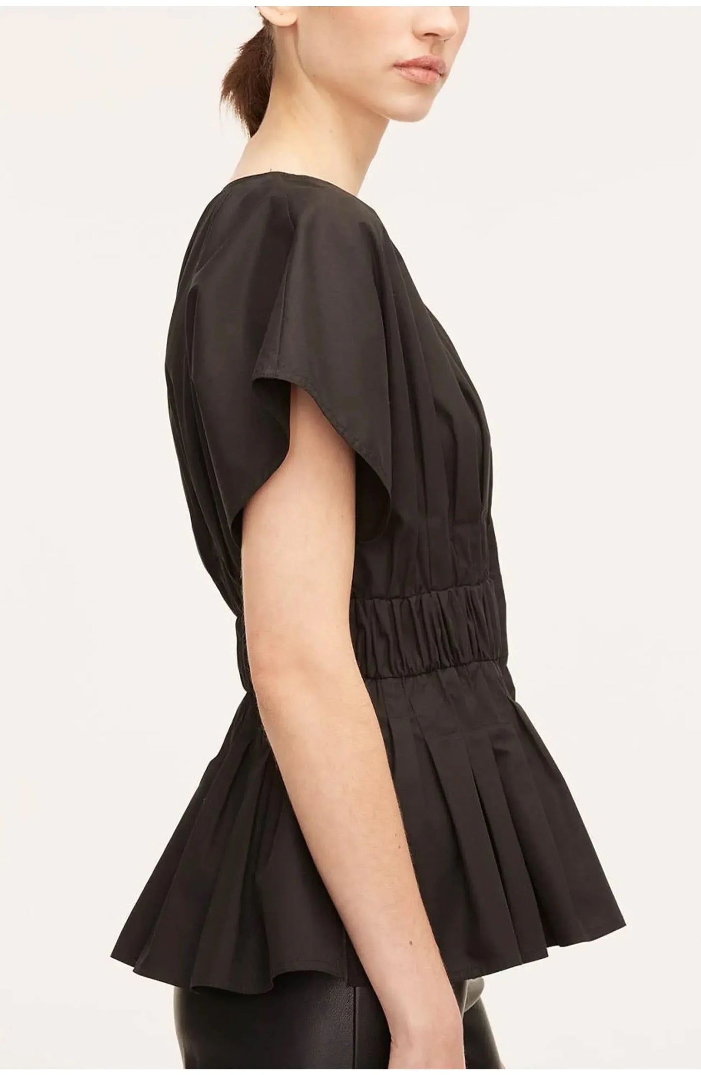 Women's Office Split Neck Pleated Peplum Blouse With Belt