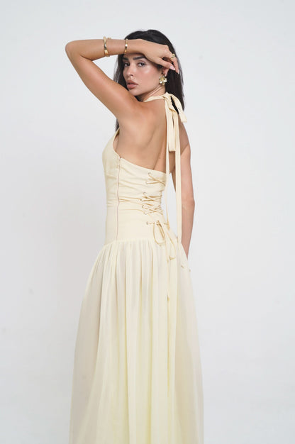 Women's Wedding Guest Halter Plunge Maxi Dress