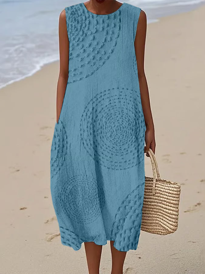 Women's Summer Textured Sleeveless Maxi Dress With Pockets