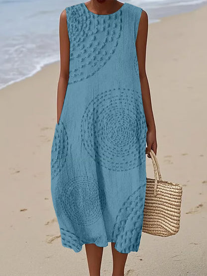 Women's Summer Textured Sleeveless Maxi Dress With Pockets