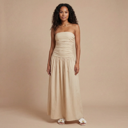 Women's Wedding Guest Strapless Ruched Maxi Dress