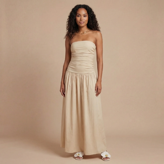 Women's Wedding Guest Strapless Ruched Maxi Dress