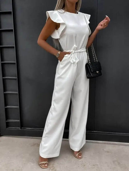 Women's Wedding Guest Ruffle Sleeve Wide Leg Jumpsuit
