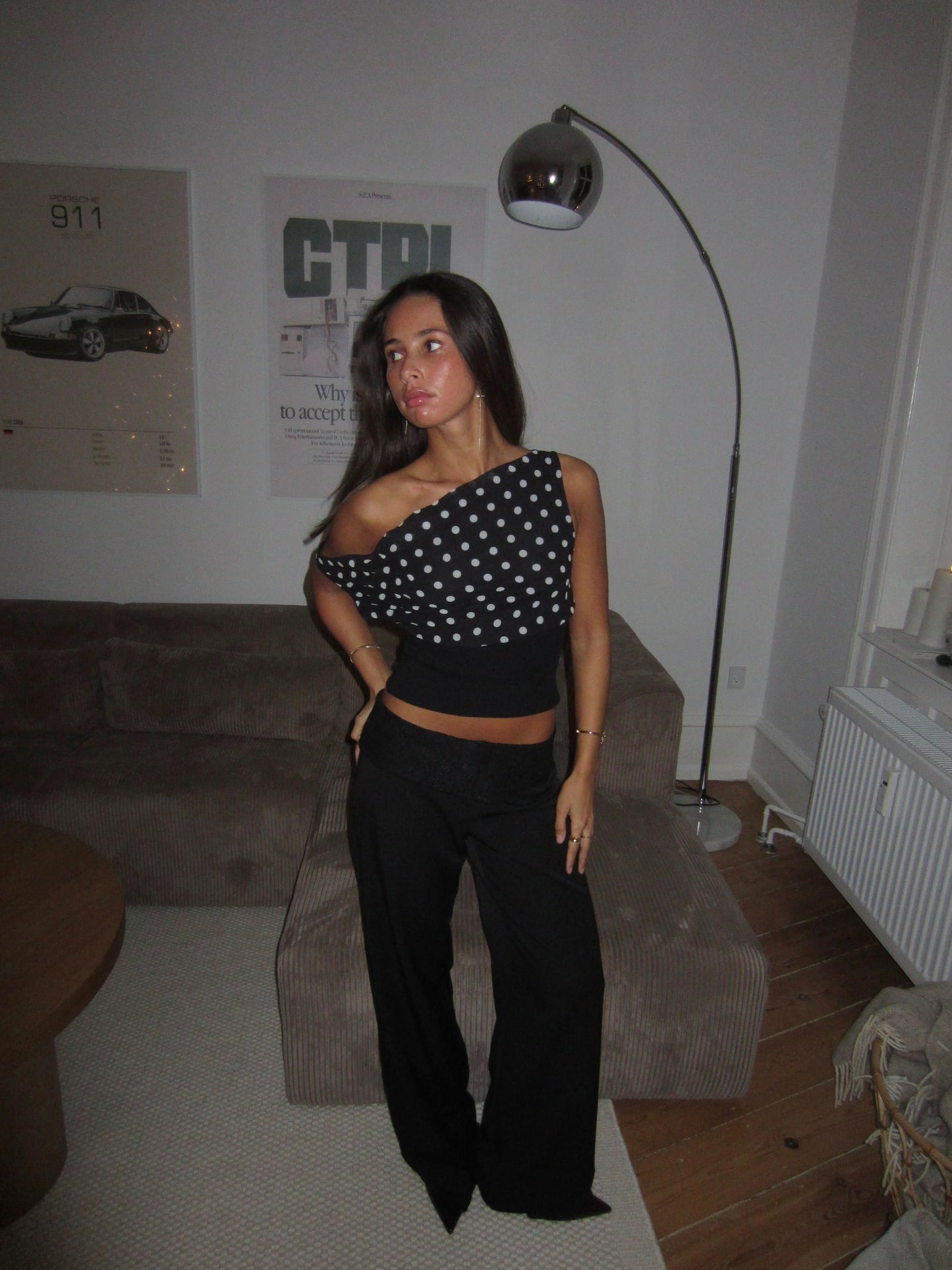 Women's Cocktail One Shoulder Polka Dot Crop Top