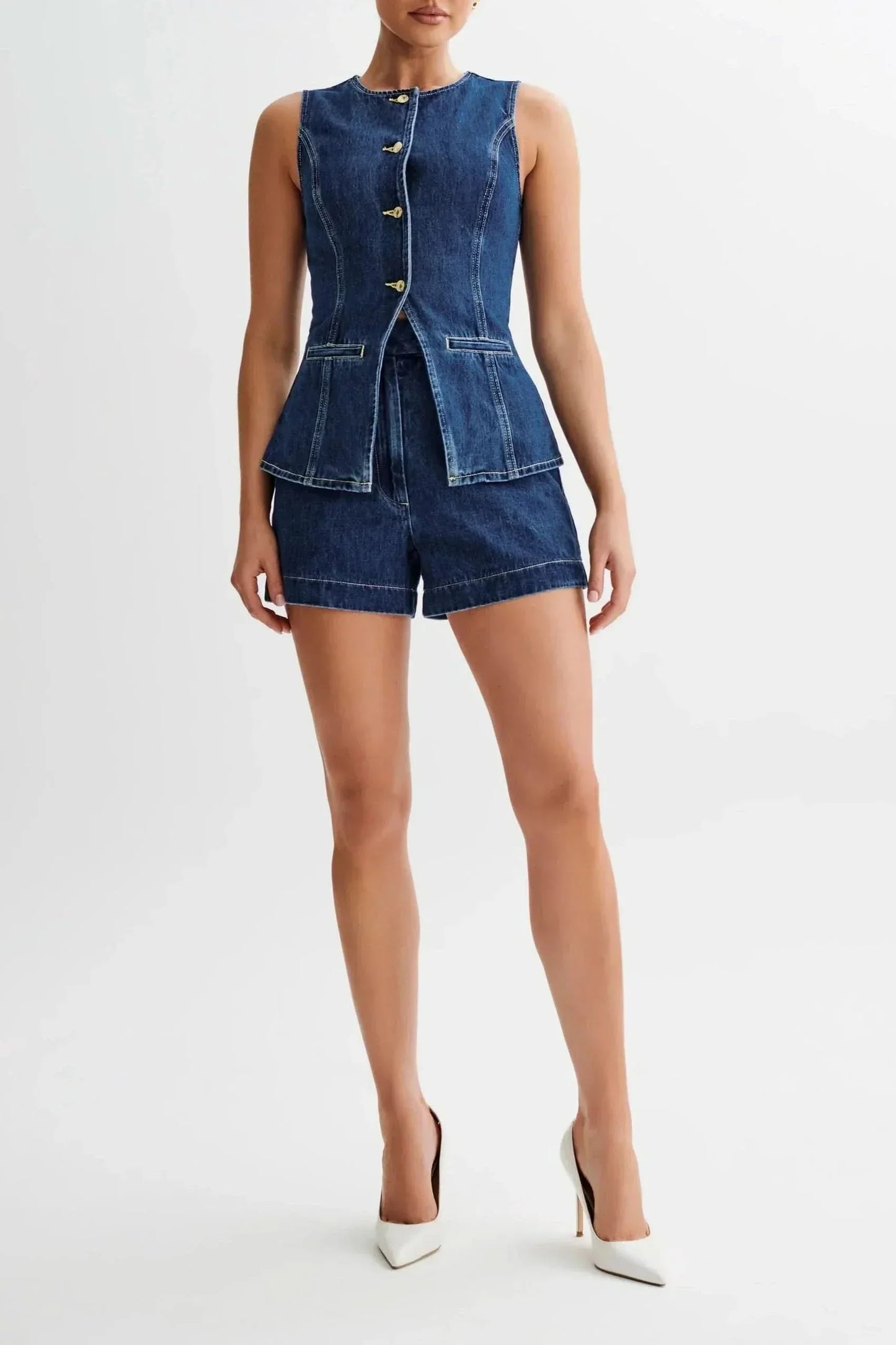 Women's Summer Sleeveless Denim Vest and Shorts Set