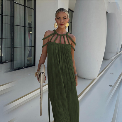 Women's Resort Maxi Cage Neck Column Dress with Belt