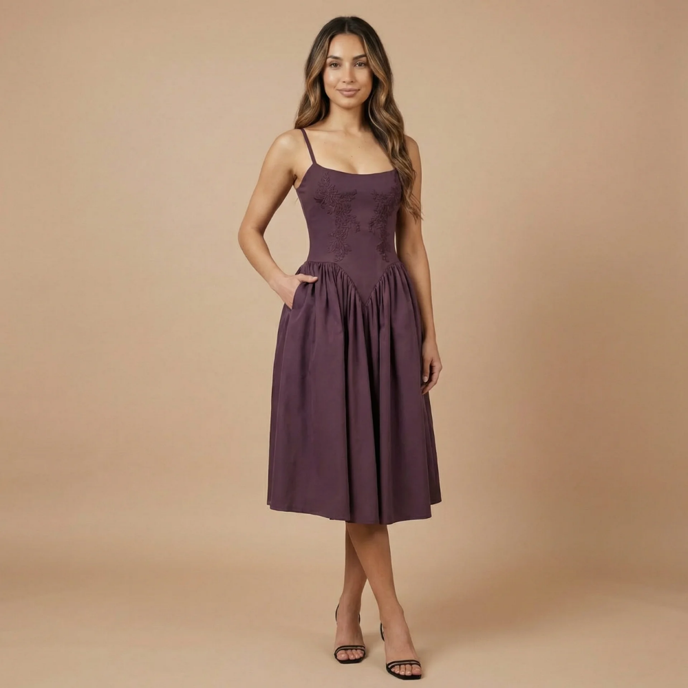 Women's Cocktail Lace Up Fit and Flare Midi Dress
