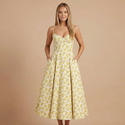 Women's Cocktail Sweetheart Neck Fit and Flare Midi Dress