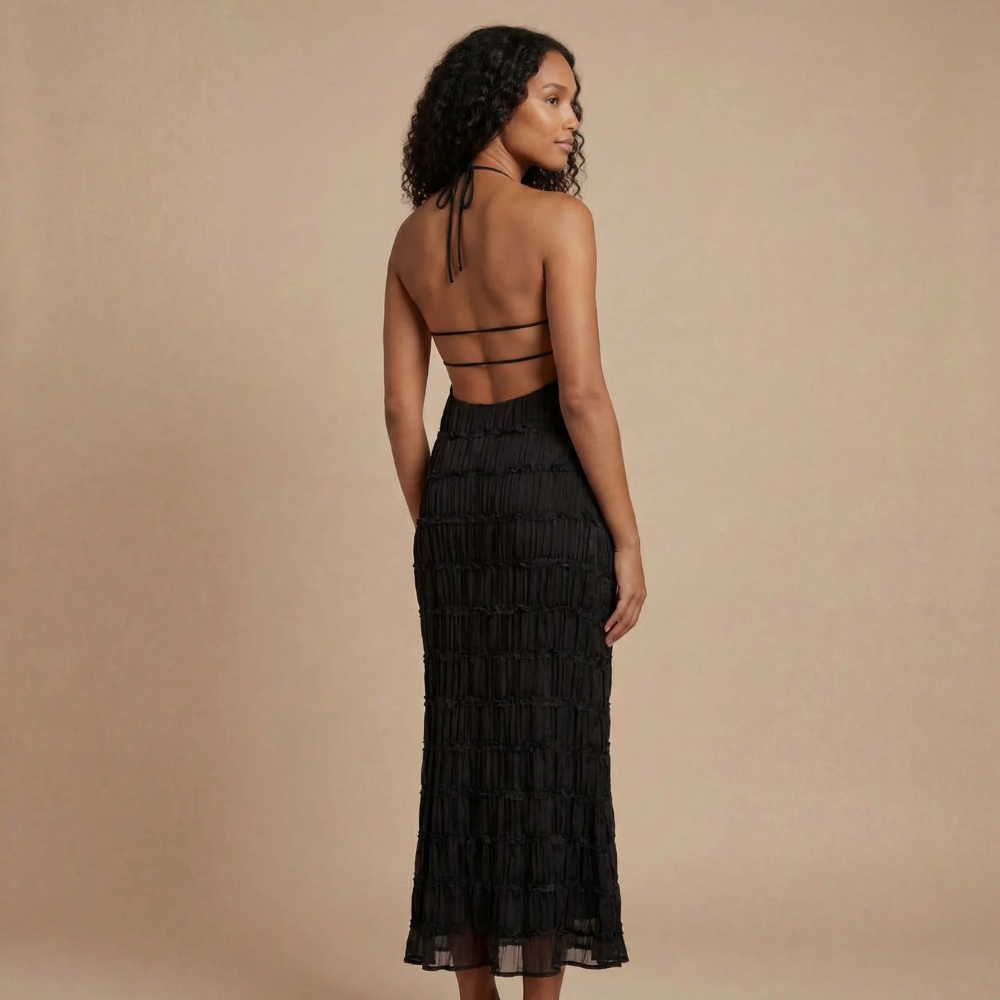 Women's Wedding Guest Halter Textured Maxi Dress