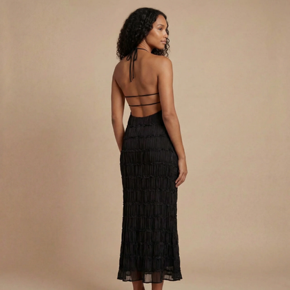 Women's Wedding Guest Halter Textured Maxi Dress