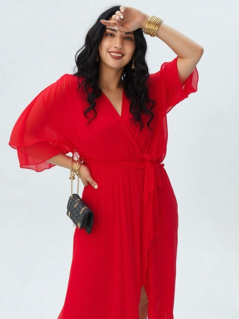 Elegancka sukienka midi z wiązaniem w talii