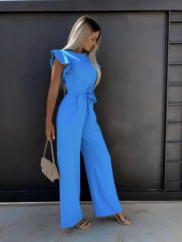 Women's Wedding Guest Ruffle Sleeve Wide Leg Jumpsuit