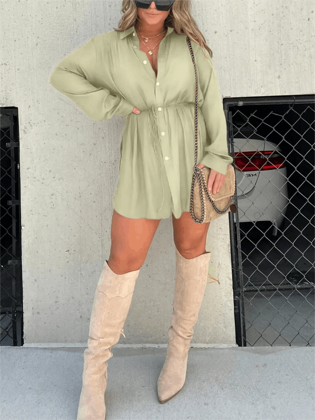 Women's Long Sleeve Button Front Shirt Romper