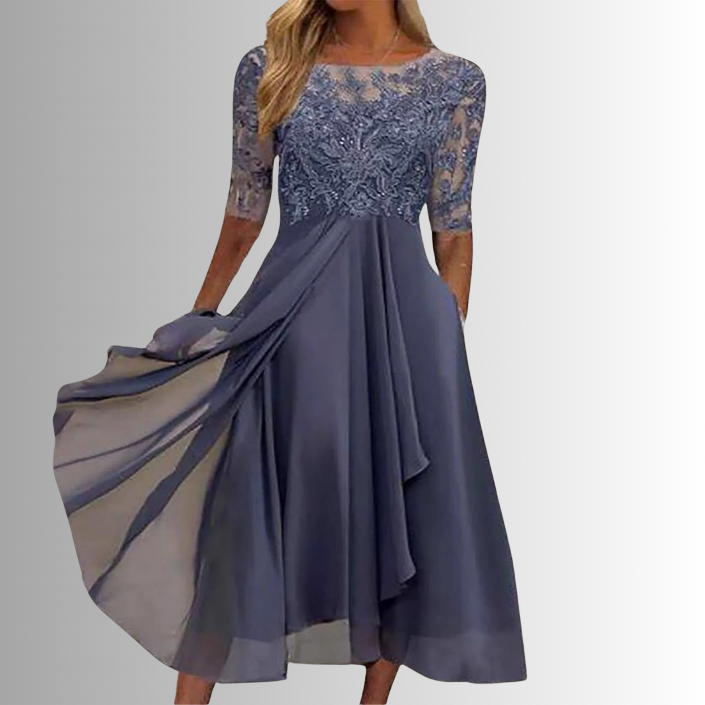 Women's Wedding Guest Lace 3/4 Sleeve Midi Dress