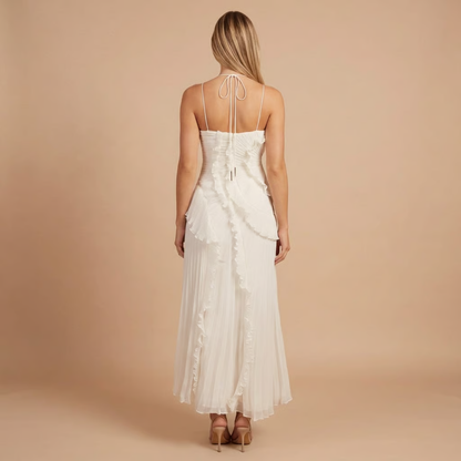 Women's Wedding Guest Halter Ruffle Maxi Dress