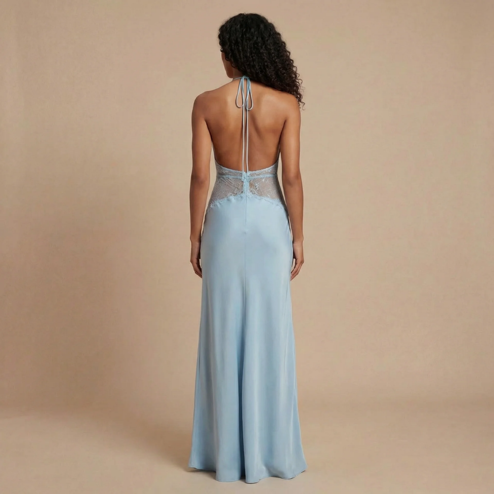 Women's Wedding Guest Halter V Neck Maxi Dress