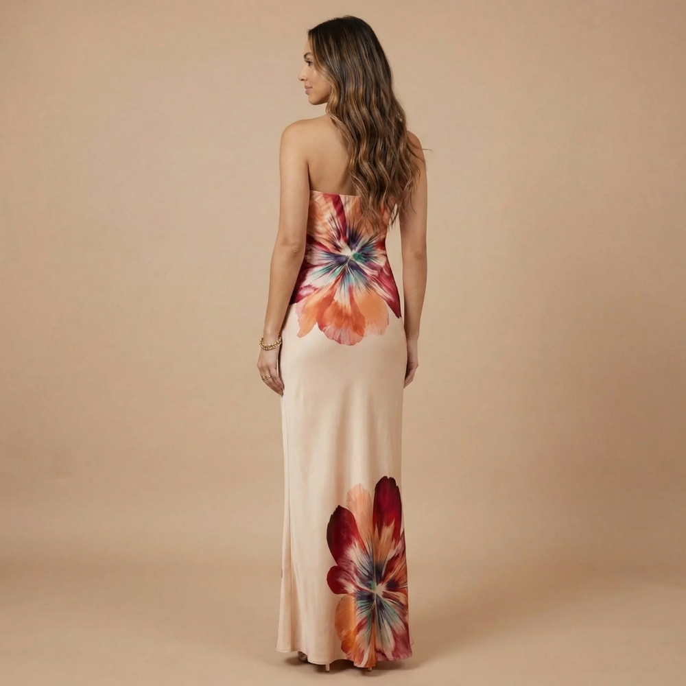 Women's Wedding Guest Floral Strapless Maxi Dress