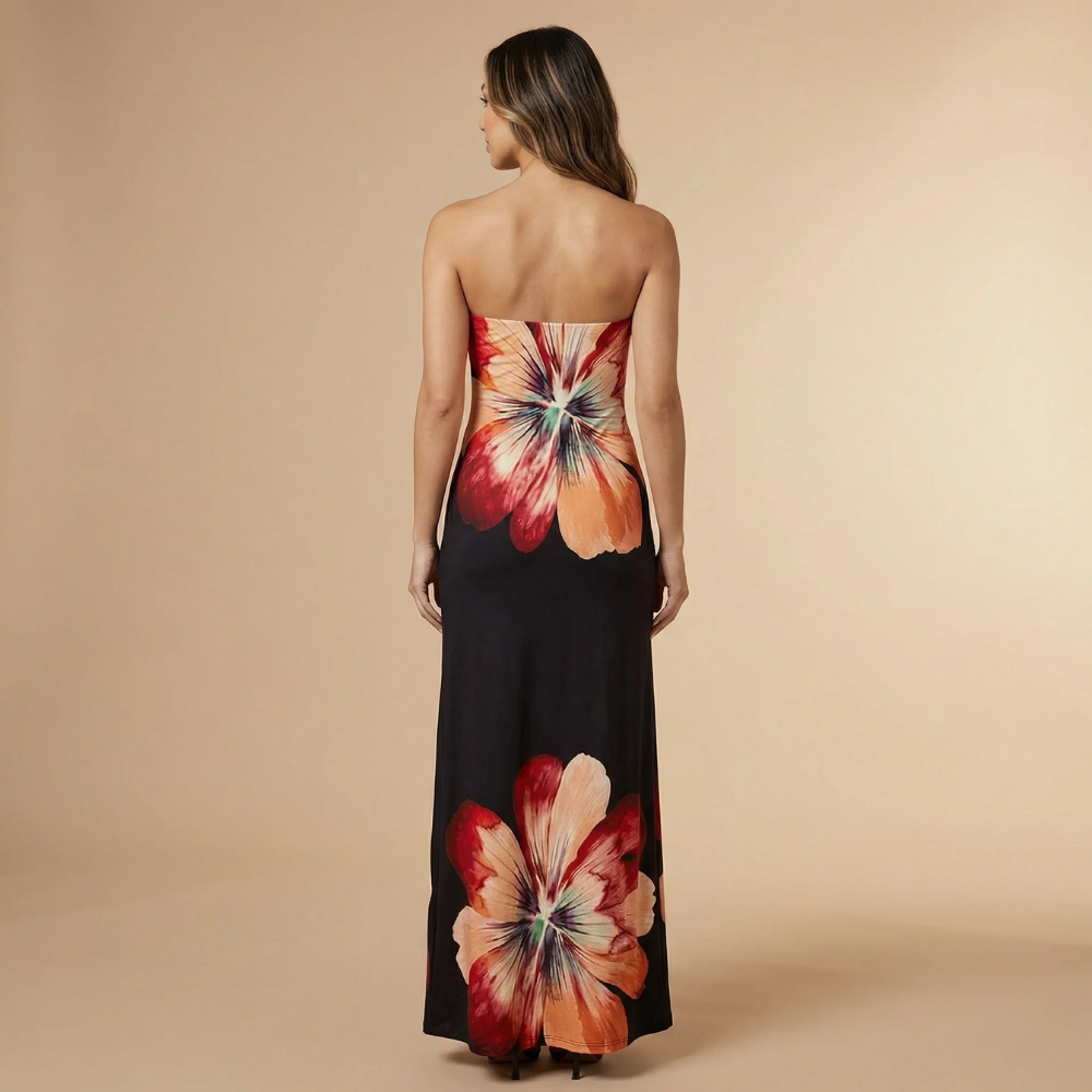 Women's Wedding Guest Floral Strapless Maxi Dress